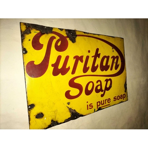 70 - ± Public Benefit Boot Company Puritan Soap enamel sign 