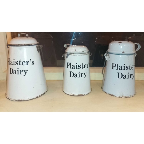 71 - ± Plaister’s Dairy Five Plaister’s Dairy enamel containers etc Five Plaister’s Dairy enamel containe... 