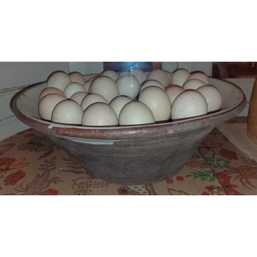 77 - ± Plaister’s Dairy Egg Displays etc Including a pancheon and Barum bowls, other bowls with blown and... 