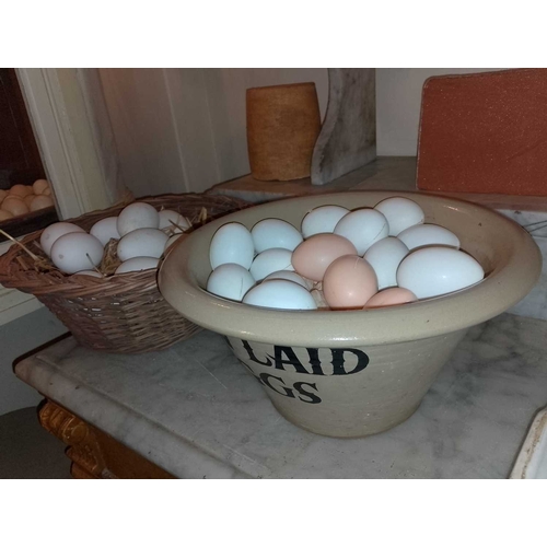 77 - ± Plaister’s Dairy Egg Displays etc Including a pancheon and Barum bowls, other bowls with blown and... 