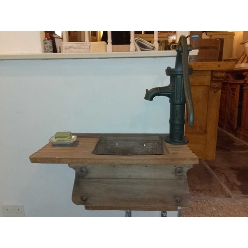 92 - ± Plaister’s Dairy Teak Sink and Pump A wooden sink mounted with a cast iron water-pump Sink 71.5cm ... 