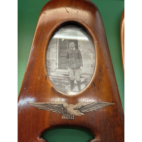 1050 - ± Propellors Three hardwood propellor photo frames Each with RAF emblem, two 29cm the third 26cm - T... 