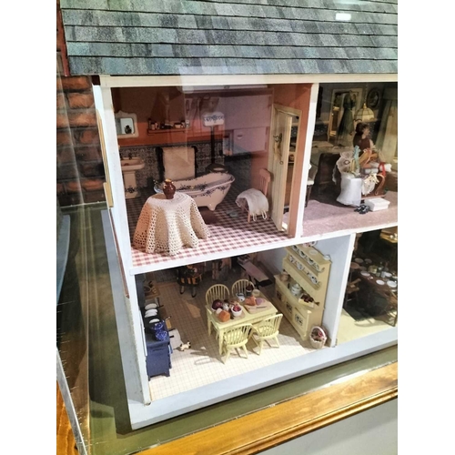 1087 - ± Entrance Dolls House A large model Dolls house with display case and stand Height overall 171 cm D... 