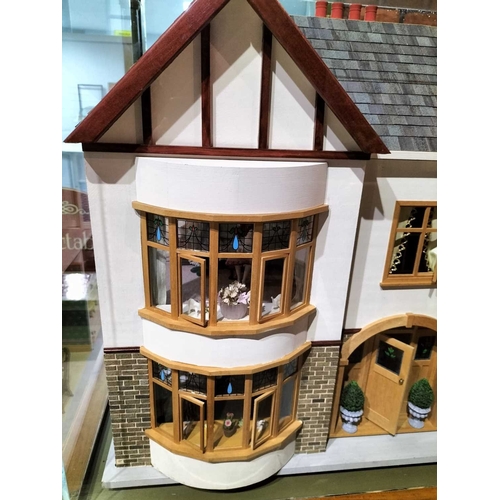 1087 - ± Entrance Dolls House A large model Dolls house with display case and stand Height overall 171 cm D... 