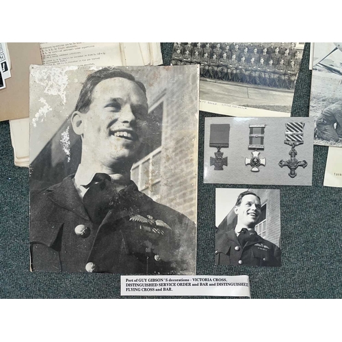 1116 - ± Entrance WWII RAF Ephemera. A collection of WWII RAF ephemera, to include copy Guy Gibson photos, ... 