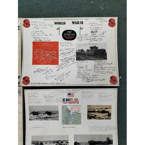 1132 - ± Entrance WW2 autographs Six boards of WW2 servicemen autographs including Green Beach,Arromanches,... 