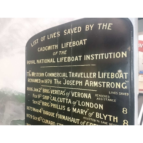 1164 - ± RNLI Cadgwith Lifeboat A painted board recording ‘List of Lives Saved by the Cadgwith Lifeboat of ... 