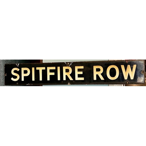 1196 - ± Spitfire Row Enamel street sign A blue and white sign from a wartime prefab development 12.5x81cm ... 