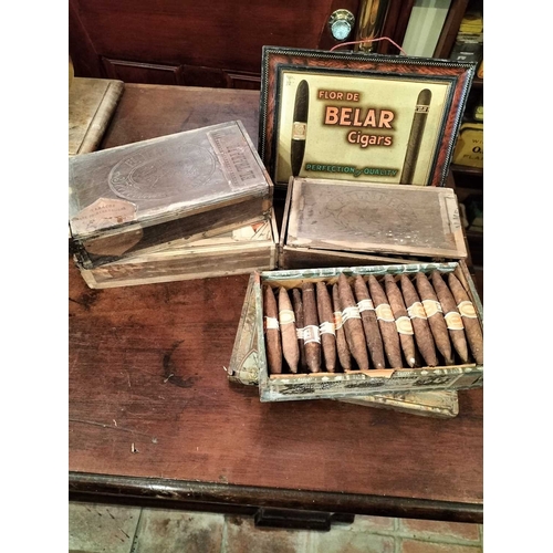 280 - ± M King Tobacconist Cigars and a Belar advertising tin sign Cigars and boxes including Ivanhoe,El T... 