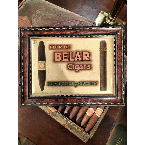 280 - ± M King Tobacconist Cigars and a Belar advertising tin sign Cigars and boxes including Ivanhoe,El T... 