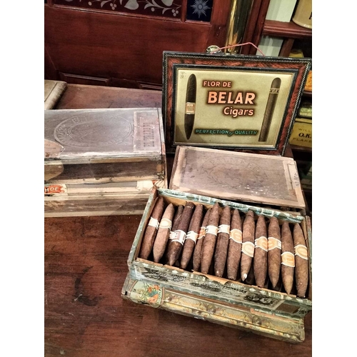 280 - ± M King Tobacconist Cigars and a Belar advertising tin sign Cigars and boxes including Ivanhoe,El T... 