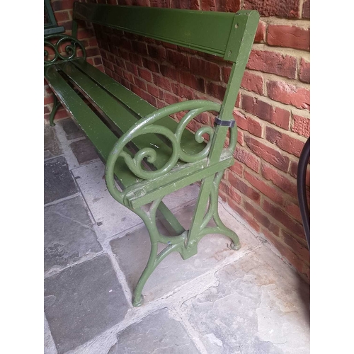 303A - ± Flambards Fire Station Iron and wood bench An cast iron and wood painted garden bench W86cm - This... 