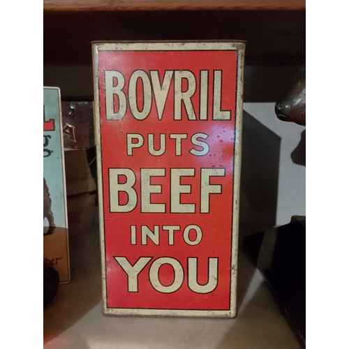 318 - ± Birch, Birch & Co Grocers Bovril advertising Including a large tin, H 32cm four glass bottles, a s... 