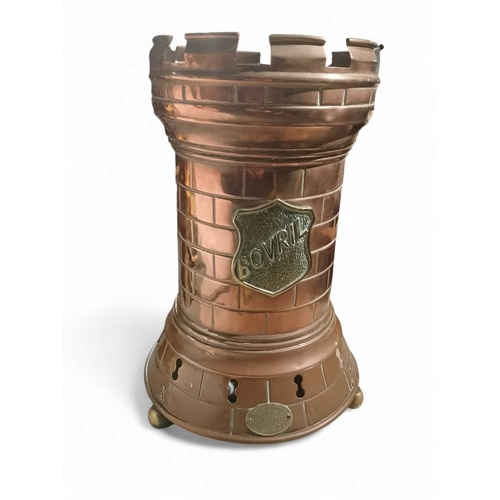 321 - ± Birch, Birch & Co Grocers A castellated Bovril copper urn J&R Banfill maker’s plate,HxD 44x25cm - ... 