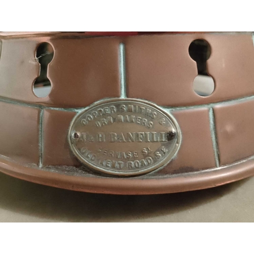 321 - ± Birch, Birch & Co Grocers A castellated Bovril copper urn J&R Banfill maker’s plate,HxD 44x25cm - ... 