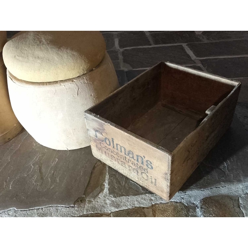 331 - ± Birch, Birch & Co Grocers Cheese and pies Two bentwood cheese boxes one other box, prop cheeses an... 