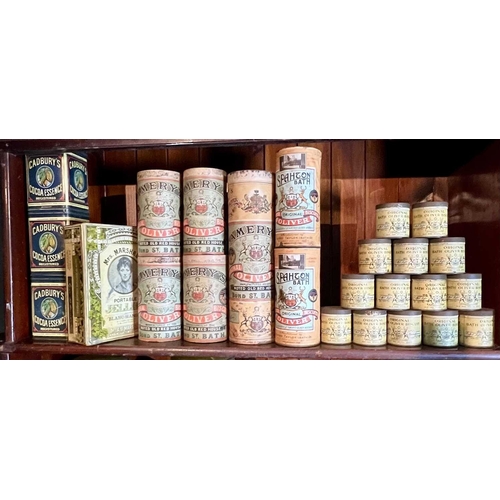 332 - ± Birch, Birch & Co Grocers Tins and a few boxes on four shelves Some from the 1970s - This lot will... 