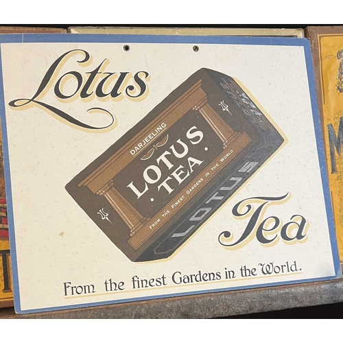 335 - ± Birch, Birch & Co Grocers Signage A double-sided card sign Luna & Lotus Teas 23.5x30cm, and a pres... 