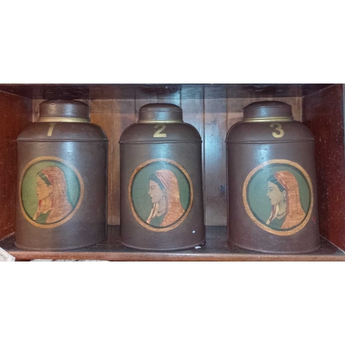 339 - ± Birch, Birch & Co Grocers Tea canisters Three Parnell & Sons painted canisters H 43cm. - This lot ... 