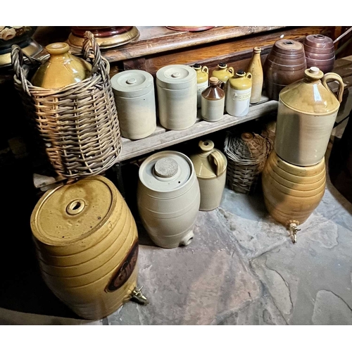 346 - ± Birch, Birch & Co Grocers Stoneware including a pair of lidded jars H 22cm, two 19th-century brown... 