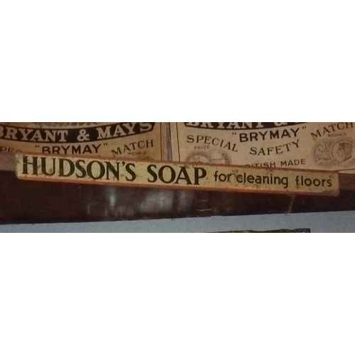 352 - ± Birch, Birch & Co Grocers Two enamel shelf strip advertising signs Hudson's Soap for cleaning floo... 