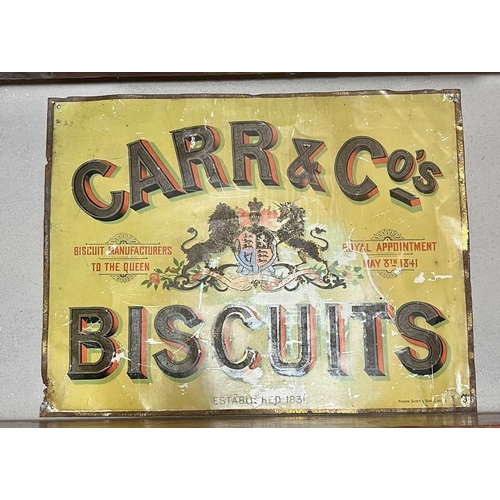 353 - ± Birch, Birch & Co Grocers A pressed tin advertising sign. 'Carr & Co.'s Biscuits'. 42cm x 55cm - T... 