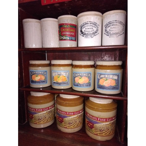 357 - ± Birch, Birch & Co Grocers Tins, Jars and a shelf advert Numerous tins and jars, nearly all empty (... 