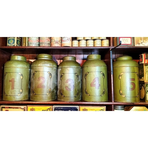 363 - ± Birch, Birch & Co Grocers Tea Canisters A set of five old tin-plate shop display toleware tea Cani... 