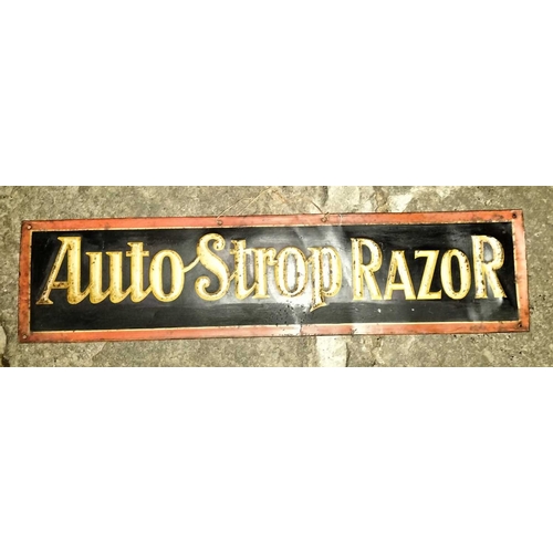 386 - ± E Thomas Gentleman's Hairdresser AutoStrop Razor Pressed Tin Sign An AutoStrop Razor Pressed Tin S... 