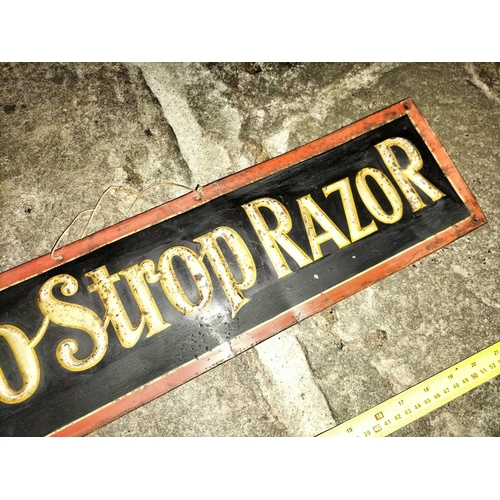 386 - ± E Thomas Gentleman's Hairdresser AutoStrop Razor Pressed Tin Sign An AutoStrop Razor Pressed Tin S... 