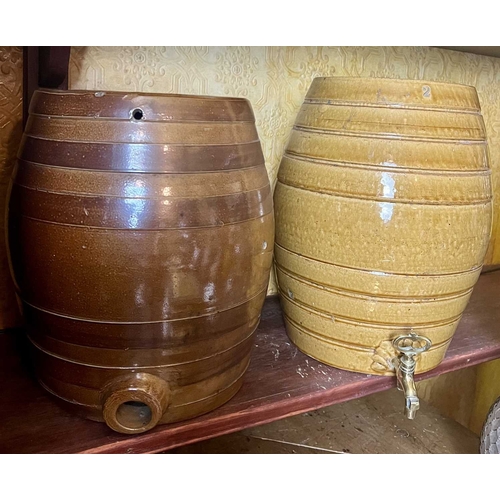 429 - ± The Pheasant Inn Stoneware barrels A pair by James Stiff Lambeth with sprigged-on decoration one p... 