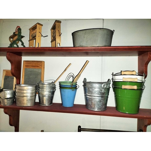 481 - ± Mr Neville's Toyshop Toy buckets,laundry items ,galvanized wares A collection of galvanized toy bu... 