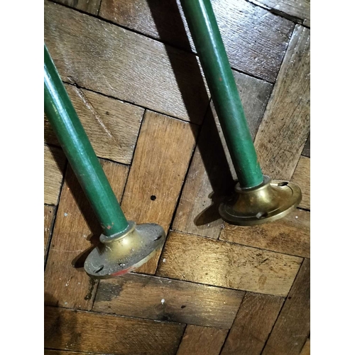 489 - ± Mr Neville's Toyshop Counter lamp standards A pair of shop counter top brass and iron lamp standar... 