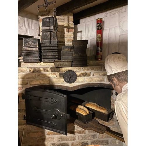 523 - ± The Bakery All the baker's bread tins and a Golden Syrup dispenser Toleware Golden Syrup dispenser... 