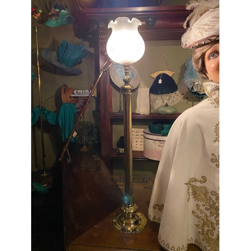 577 - ± K Fillingham Milliners Shop light fittings Two brass upright counter gas lamps, converted to elect... 