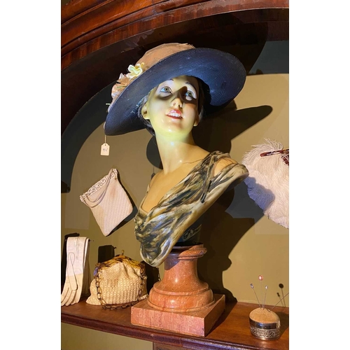 581 - ± K Fillingham Milliners Wax work mannequin by Pierre Imans Wax work display head and shoulders of a... 