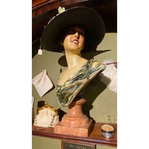 581 - ± K Fillingham Milliners Wax work mannequin by Pierre Imans Wax work display head and shoulders of a... 