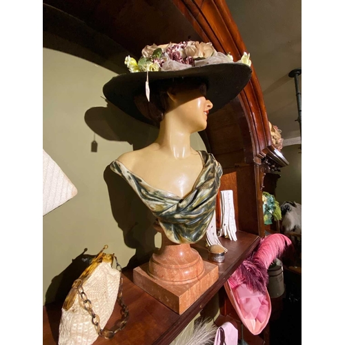 581 - ± K Fillingham Milliners Wax work mannequin by Pierre Imans Wax work display head and shoulders of a... 