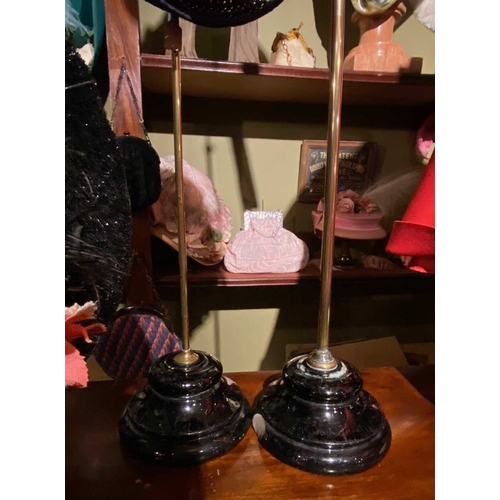 596 - ± K Fillingham Milliners Hats & stands In left hand shop window display: Three feather trimmed hats ... 