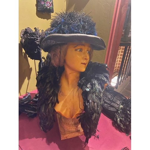 601 - ± K Fillingham Milliners Wax mannequin on pink marble pedestal by Pierre Imans, Paris With wig and g... 