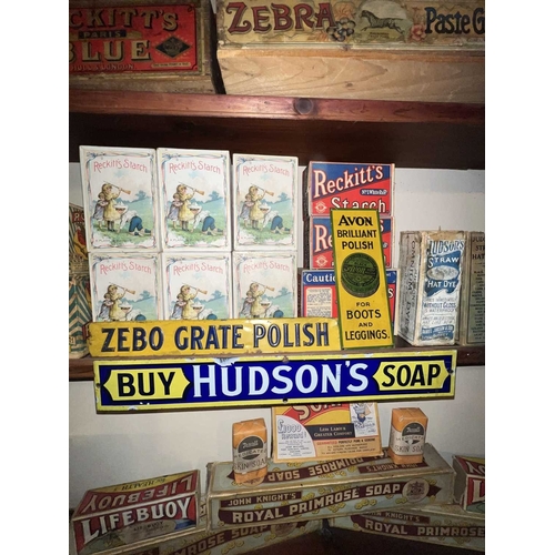 691 - ± Lugg's Hardware Shop Soap Boxes and Hardware Stocks Soap boxes, polish, rolls of lamp wick, black ... 