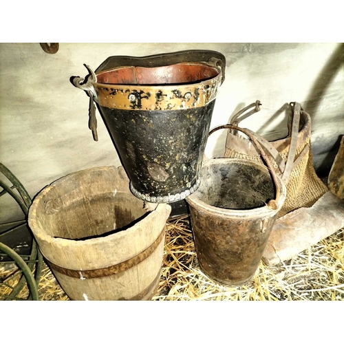 779 - ± Flambards Hotel and Coach House Feed buckets and bags etc A collection of feed buckets and feed ba... 