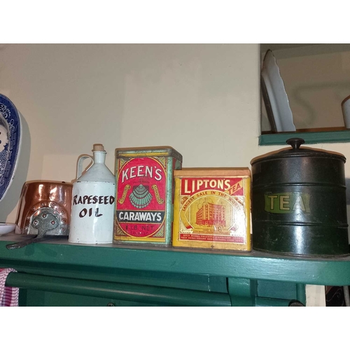 817 - ± Flambards Hotel Kitchen Three shelves and the mantleshelf of ceramics and kitchenalia Including a ... 