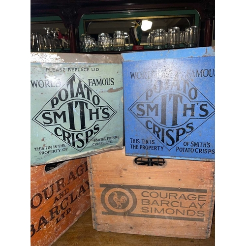 888 - ± Britain in the Blitz 2 Smiths Crisps Retail Tins & 2 Beer Crates 2 printed metal Smiths Crisps ret... 