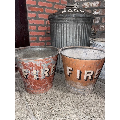 889 - ± Britain in the Blitz 4 Steel Fire Buckets, other bucket & Dustbin 5 red painted steel fire buckets... 