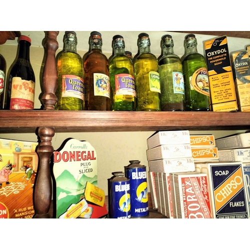 899 - ± Britain in the Blitz shelves of packaging The top right wall shelves contents; a collection of pac... 