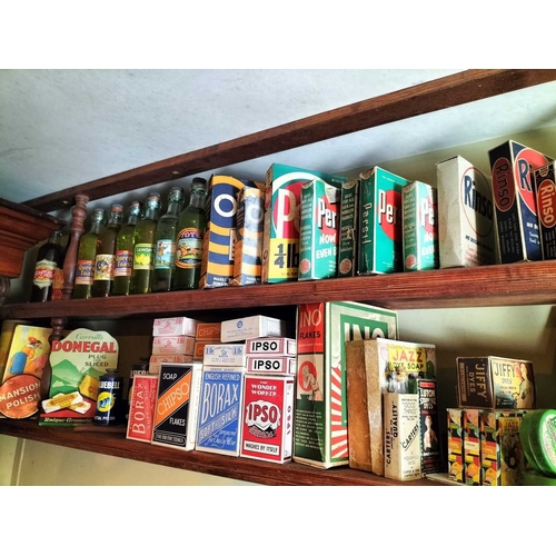 899 - ± Britain in the Blitz shelves of packaging The top right wall shelves contents; a collection of pac... 