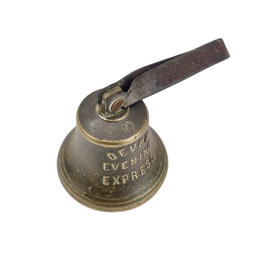 10 - A rare Devon Evening Express handbell. With leather strap and cast letters, and the number 9, height... 