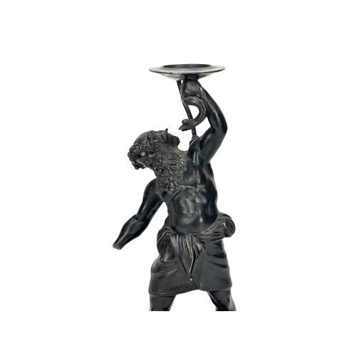 120 - An Italian bronze figure of Bacchus. Circa 1900, supporting a snake above his head, on a circular ba... 