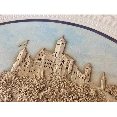 20 - A pair of intricately carved cork diorama pictures of Windsor and Edinburgh castles. 19th century, w... 